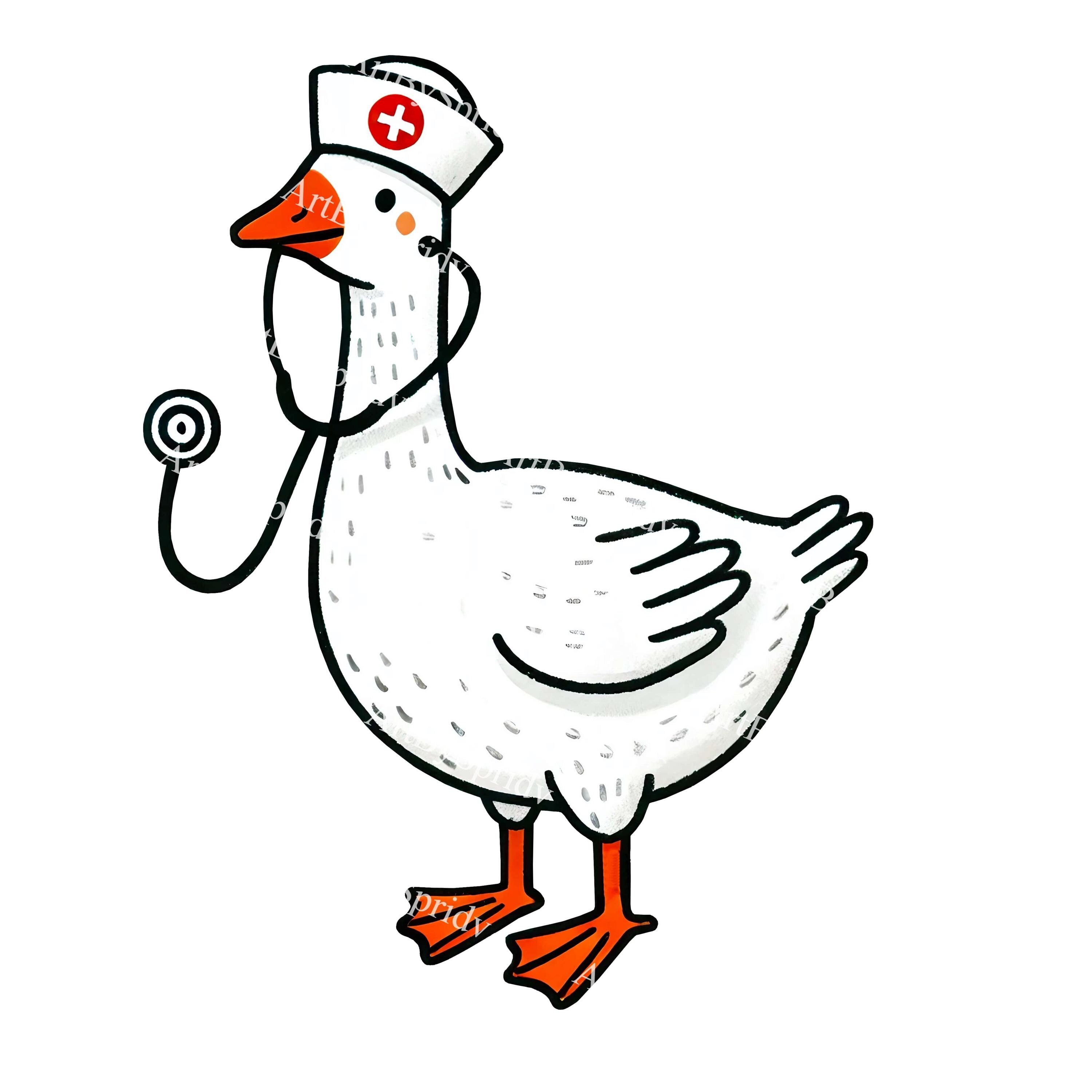 デジタルナースガチョウPNGクリップアート、医療従事者、看護学生、ヘルスケアギフト向けのナース帽子と聴診器を持ったおどけたガチョウ - Etsy 日本, image size:3000x3000