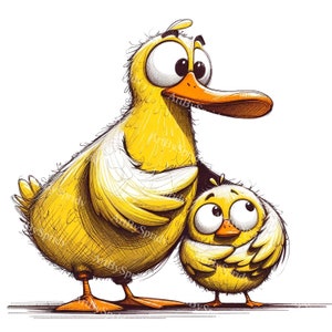 Entzückende Cartoon Ente Clipart | Mutter & Enten Illustration | Druckbare Sublimation PNG | Transparenter Hintergrund | Handwerk DIY-Projekte