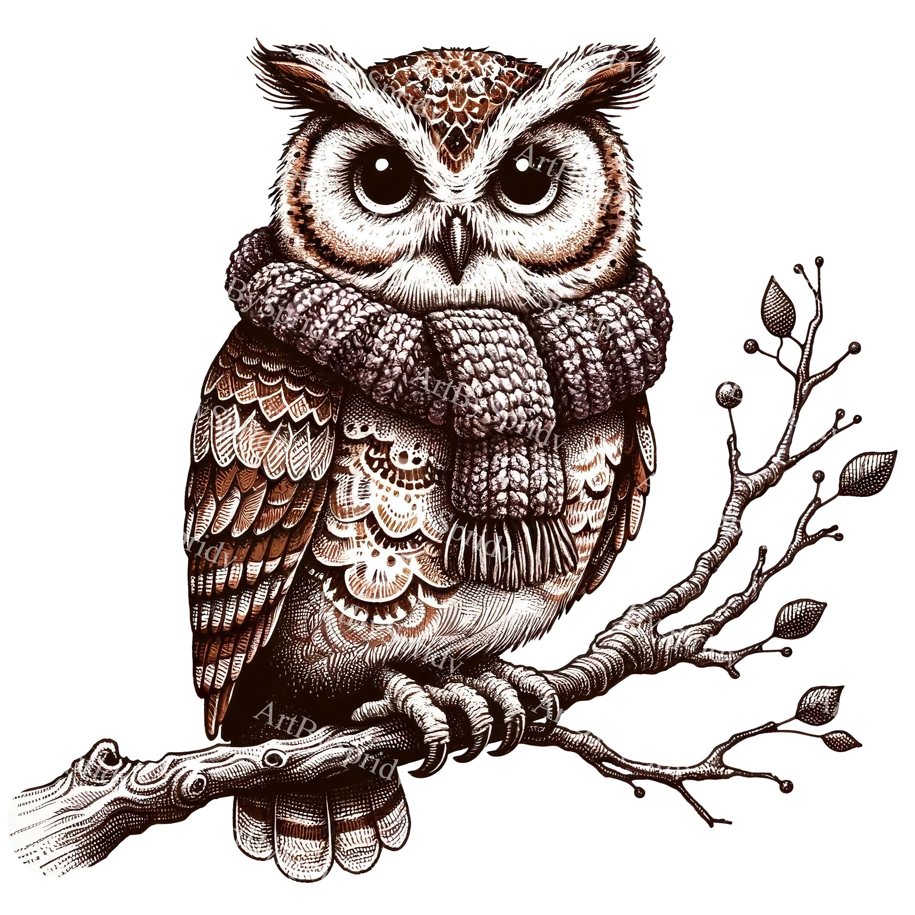 Owl Digital Clipart - Ink Sketch Style | Transparent PNG | Printable Wall Art | Instant Download - N