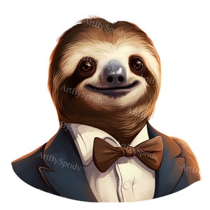 Gentleman Sloth in Suit Clipart - Digital Clip Art, Classy Animal Illustration, Transparent PNG, Perfect for DIY Crafts and Digital Projects
