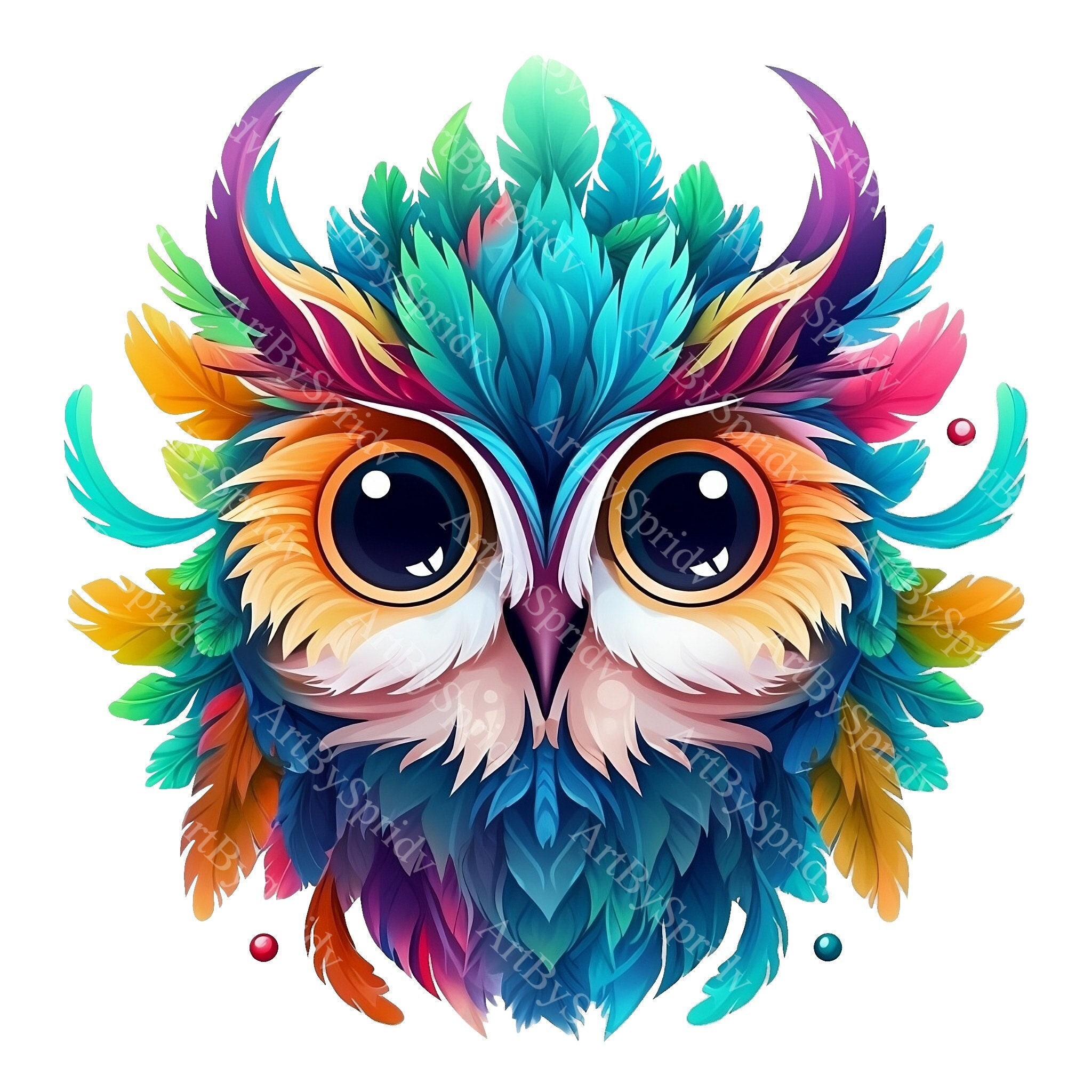 Colorful Owl Clipart PNG-Vibrant Boho Owl Illustration-High-Resolution Digital Download for Scrapboo