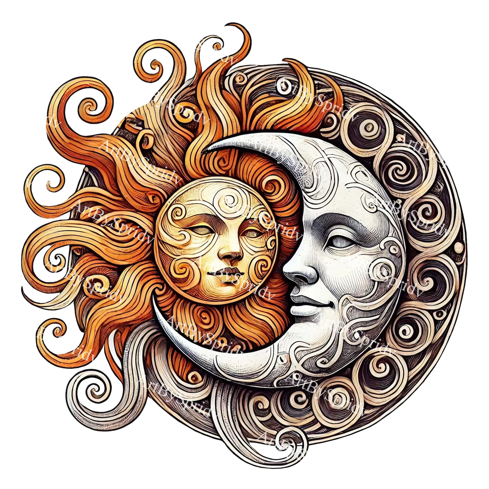 Celestial Sun & Moon Faces PNG Clipart, Mystical Boho Clip Art With ...
