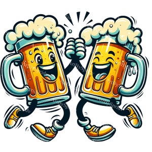 Feestelijke biermokken Clipart | Geanimeerde Proostviering, png-bestand | Transparante achtergrond | Digitale download | Feestdecoratie kroeg | Afdrukbaar