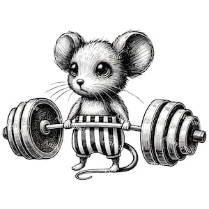 Starke Maus Gewichtheben PNG, niedliche Gym Ratte Clipart, Vintage Powerheben digitale Kunst, Fitness Animal Sublimation Design, Workout Motivation