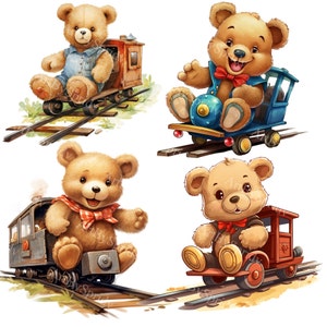 Teddy Bear on Train PNG Clipart Bundle-Cute Cartoon Digital Download|Baby Shower,Nursery Art,Kids Room Decor,Scrapbooking,DIY Crafts Project