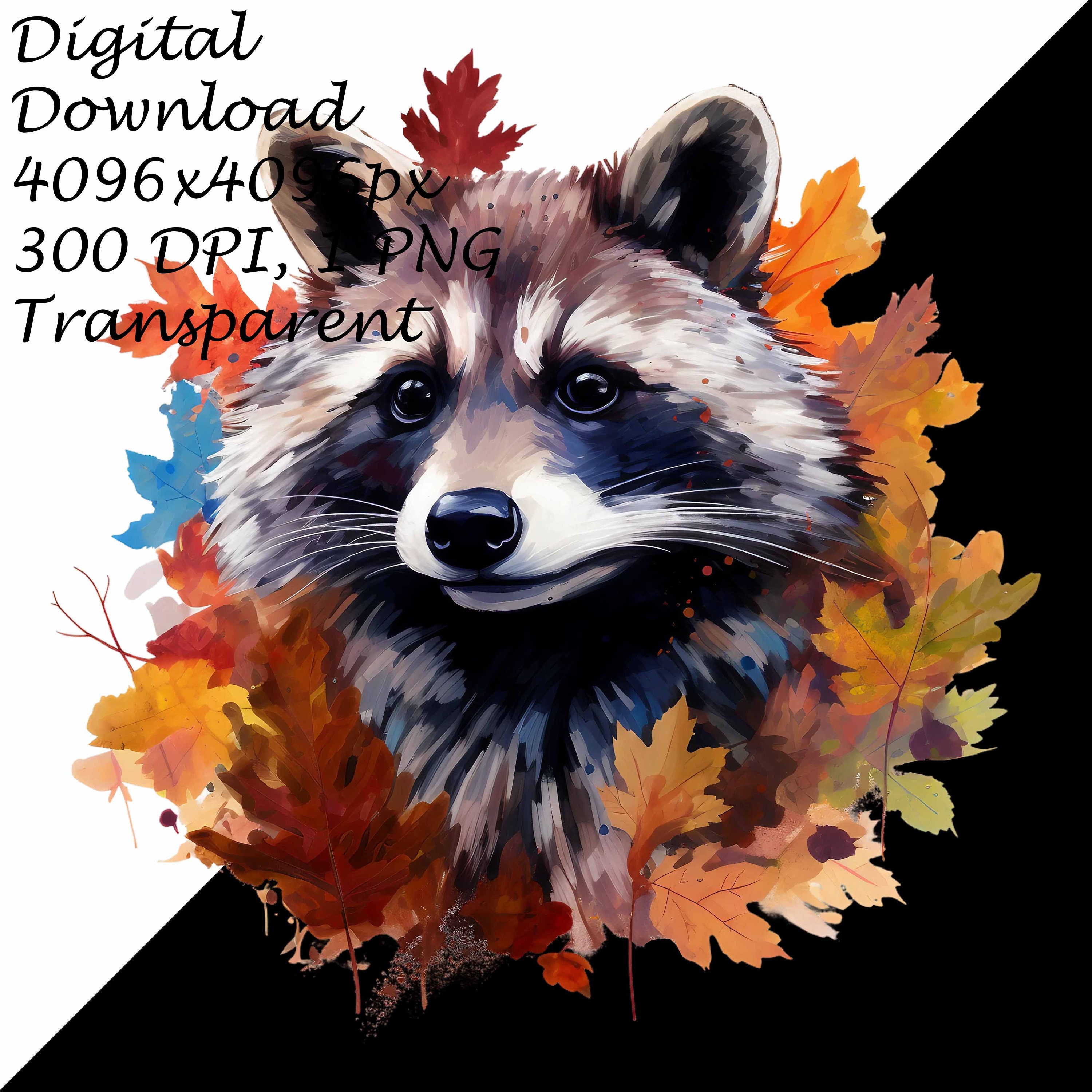 4 Cliparts Cute Raccoons Near Autumn Fall Leaves Transparent PNG ...
