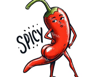 Picante Chili Pepper Clipart - Sexy Cartoon Hot Pepper in Heels - PNG transparente para sublimación de camisetas, arte digital, proyectos de artesanía DIY