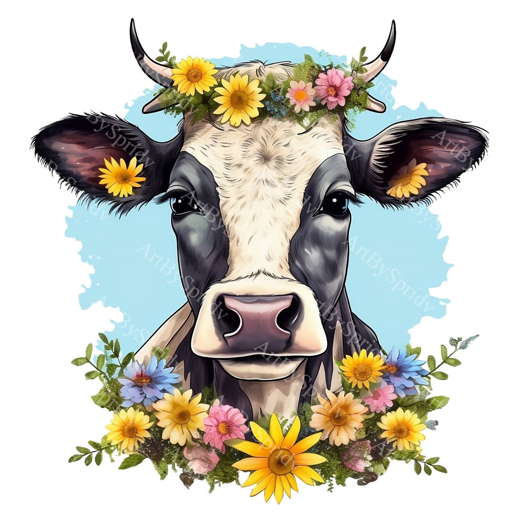Cow Wearing Flower Crown PNG Clipart,transparent Farm Floral Animal ...
