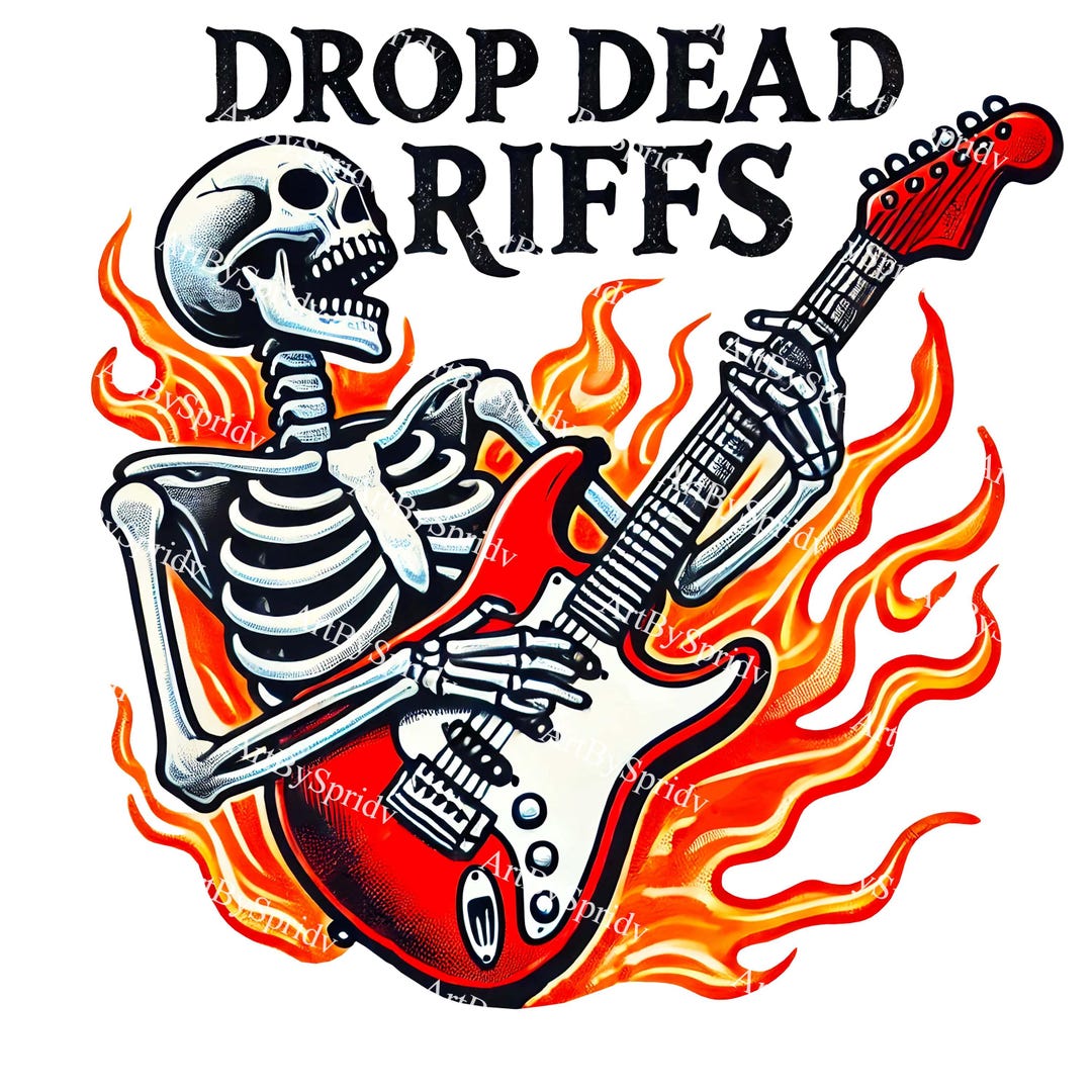 Drop Dead Riffs Skeleton Guitarist PNG - Rock N Roll Skeleton Clip Art ...