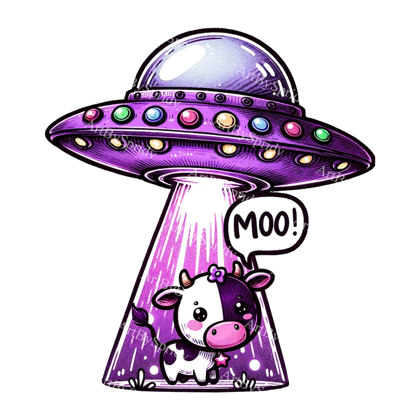 Adorable Cow Abduction Art | Cute Kawaii UFO Illustration | Alien ...