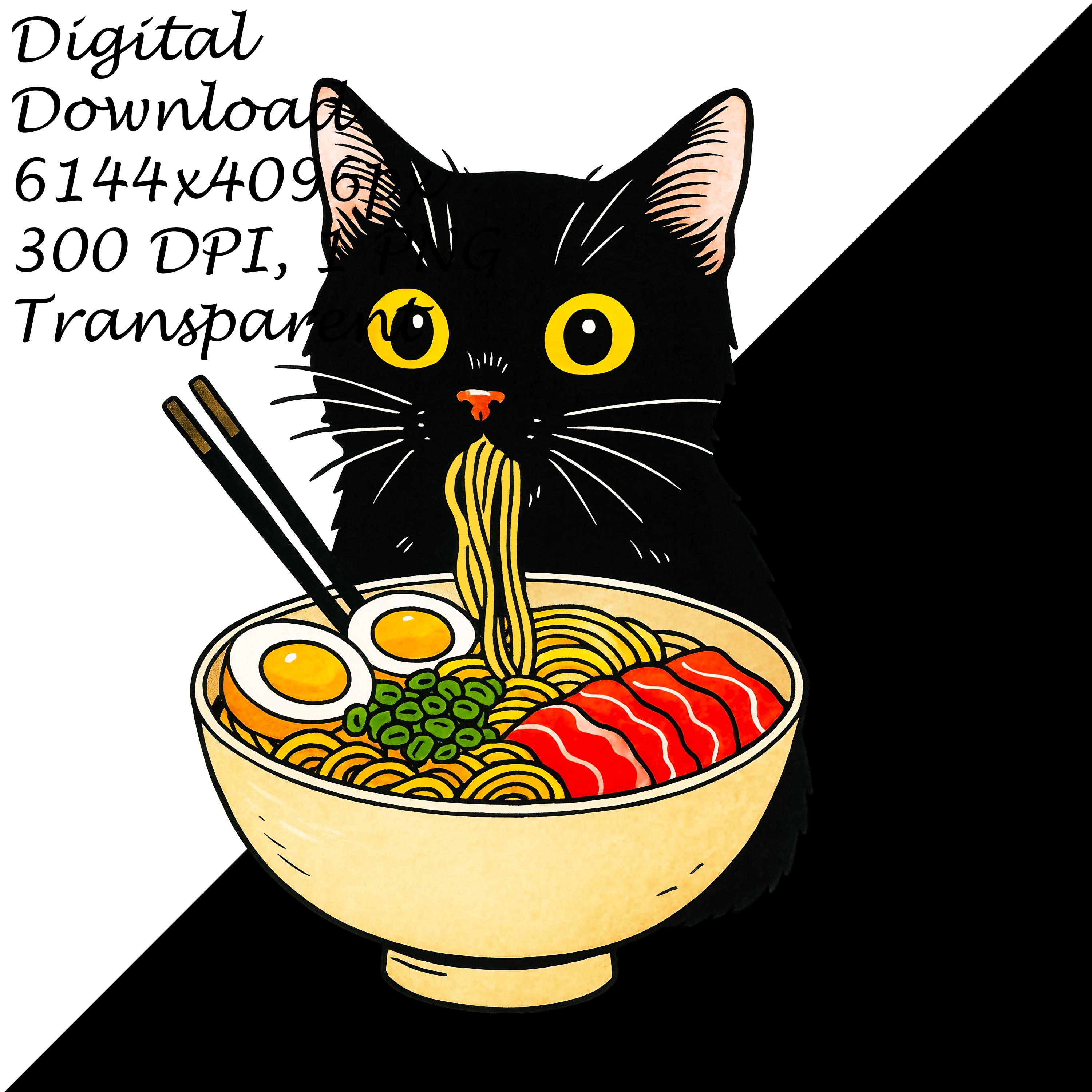 Black Cat Eating Ramen Bowl PNG Clipart - Kawaii Anime Noodle Lovers ...