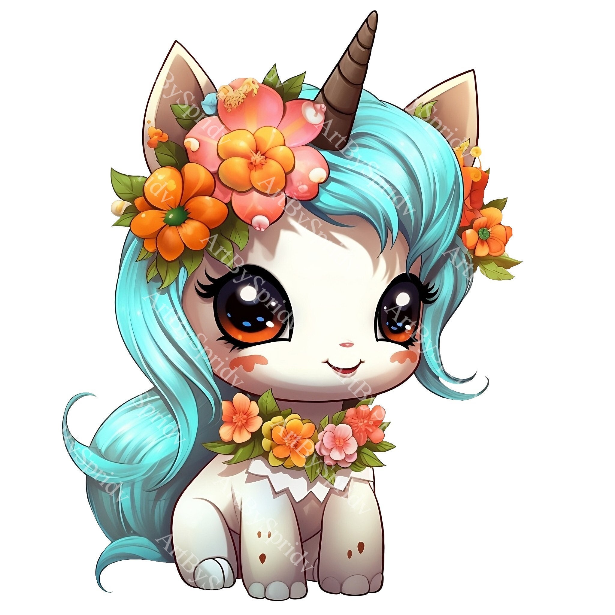 Baby Unicorn PNG Clipart With Flower Crown, Cute Fantasy Cartoon ...