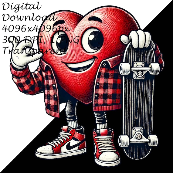Cool Skater Heart Cartoon Png–retro Hip-hop Valentine Design
