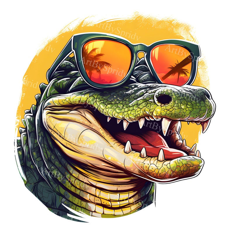 Alligator With Sunglasses Transparent PNG Animal Clipart,Adult/Kids Print Design, Printable T-shirt Sublimation,Commercial, Cartoon Clip Art image 8