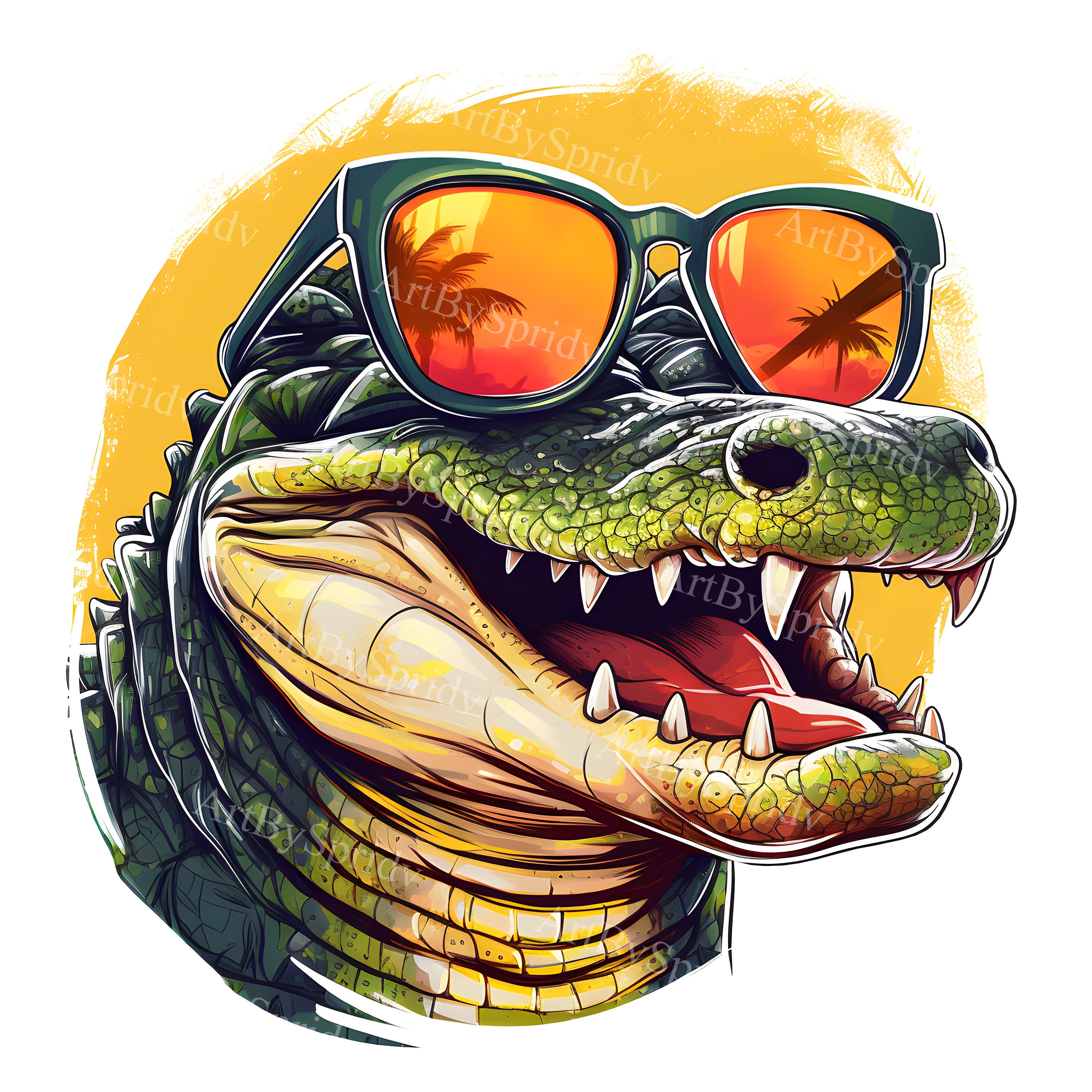 Alligator With Sunglasses Transparent PNG Animal Clipart,Adult/Kids Print  Design, Printable T-shirt Sublimation,Commercial, Cartoon Clip Art