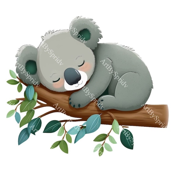 Cute Koala on Branch PNG Transparent Clipart, Animal Kids Cartoon