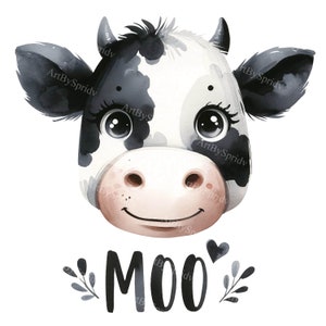 Watercolor Cow Face Clipart - Moo PNG for DTG, T-Shirt, Mug, Tumbler Sublimation, Scrapbooking - Friendly Eyes, Whimsical Expression Design