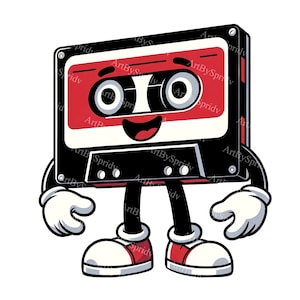 Retro Dancing Cassette Tape Clipart - 80s Nostalgia Digital PNG, Printable DTG T-Shirt, Mug,Tumbler Sublimation,Scrapbooking Design Clip Art