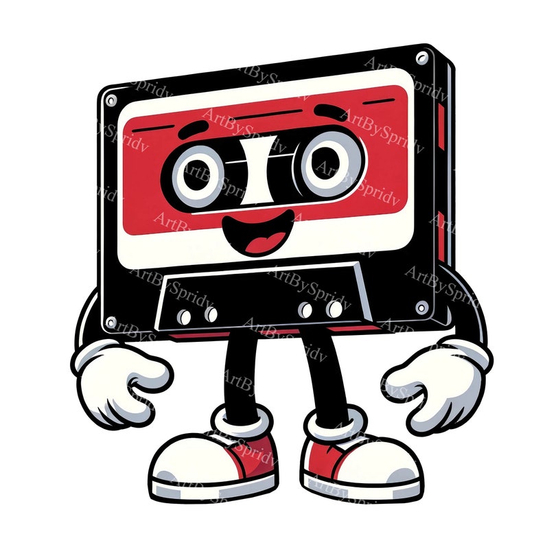Retro Dancing Cassette Tape Clipart - 80s Nostalgia Digital PNG, Printable DTG T-Shirt, Mug,Tumbler Sublimation,Scrapbooking Design Clip Art
