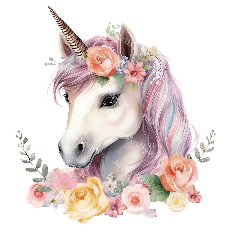 Magical Baby Unicorn Clipart With Floral Crown, Transparent PNG Clip ...