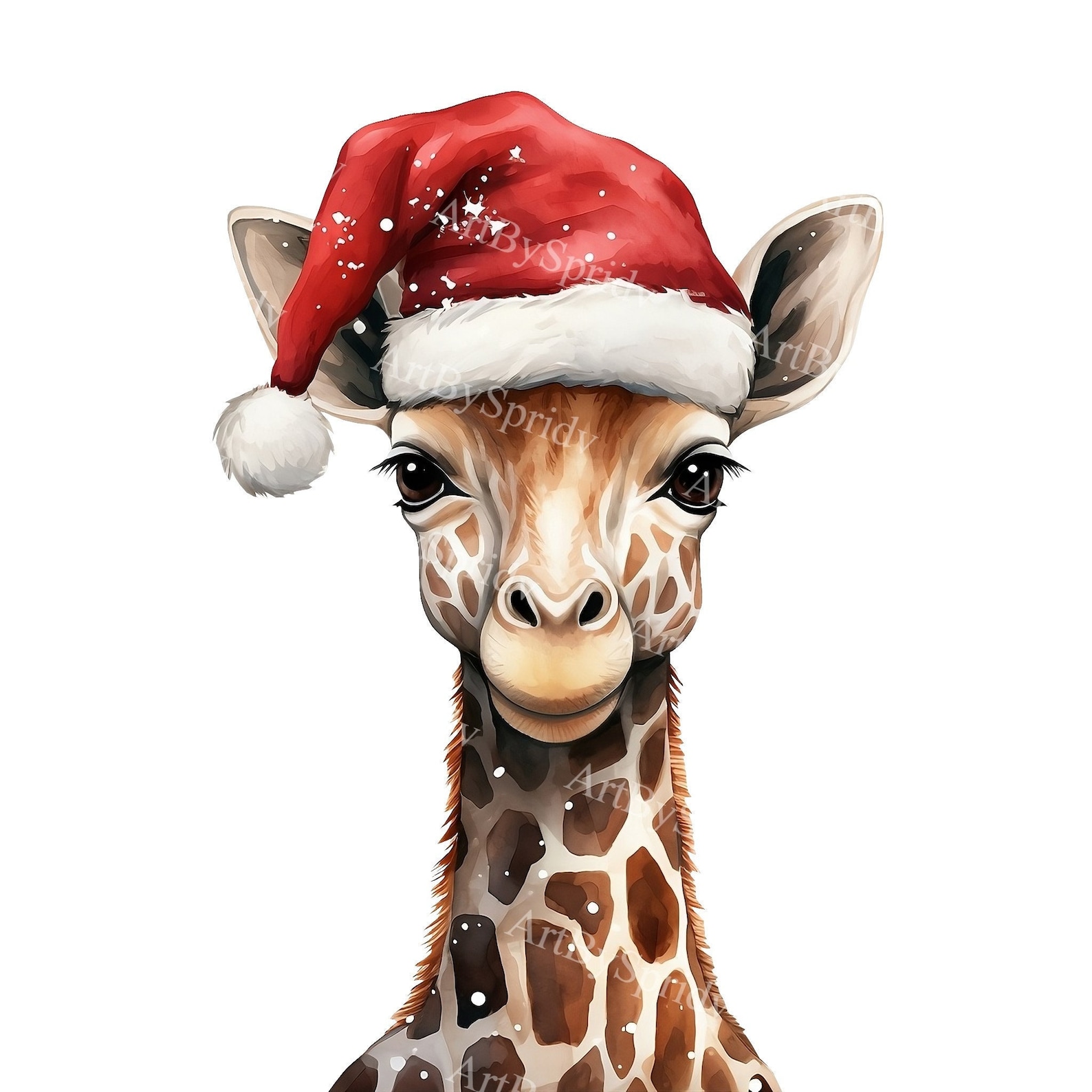 Christmas Giraffe Clipart | Cute Giraffe With Santa Hat PNG | Holiday ...