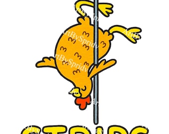 Chicken Strips Pole Dancing Chicken PNG Clipart, Funny Farm Food Pun, Stripper Chicken Sublimation Design for T-Shirts & Stickers Gift Ideas