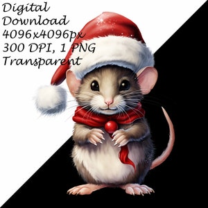 4 PACK Christmas Mice PNG Clipart Set, Mice in Santa Hats, Holiday ...