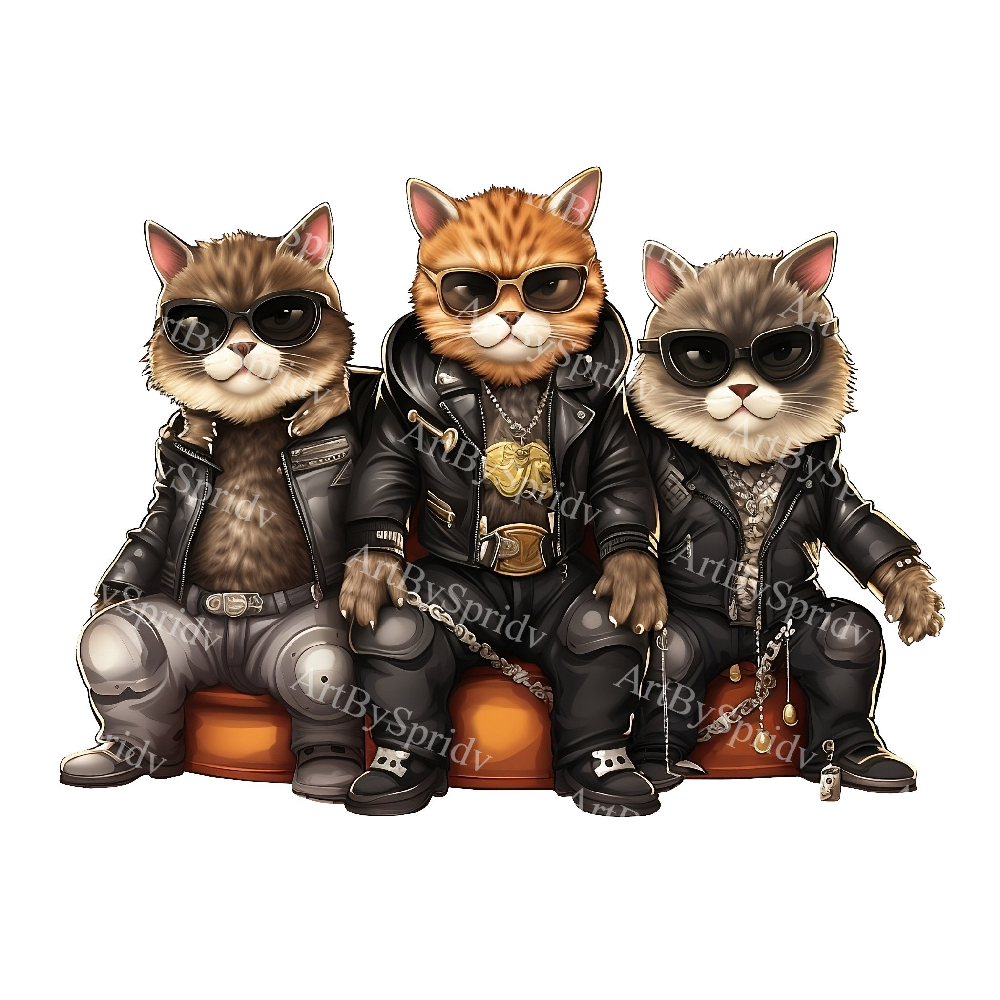 Cool Cat Gang Clipart PNG, Stylish Kittens in Leather Jackets ...