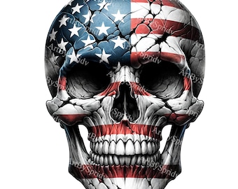 Bandera estadounidense con calavera, gráfico de sublimación patriótico, arte imprimible del Día de la Independencia, descarga digital para camisetas, tazas y carteles