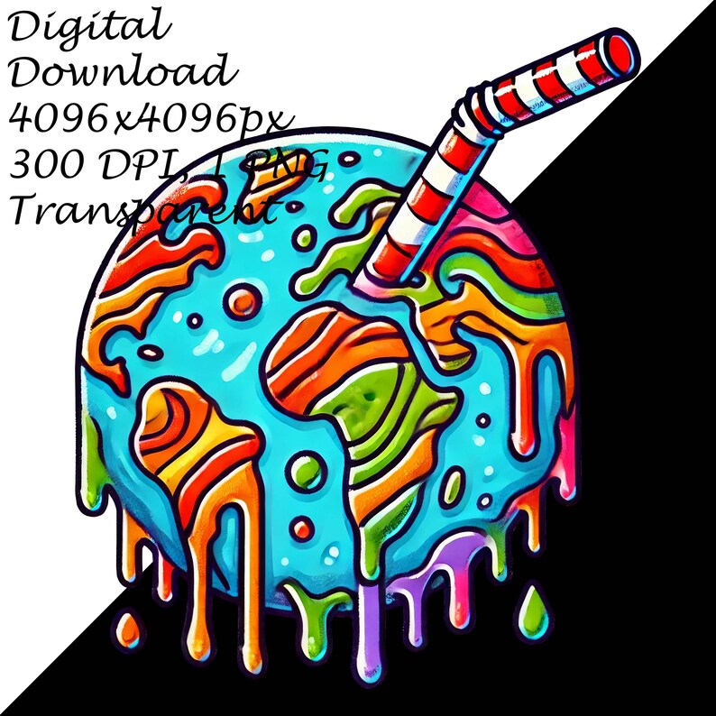 Earth Dripping Vector Colorful Melting Earth With Dripping Continents & Straw PNG Clipart ...