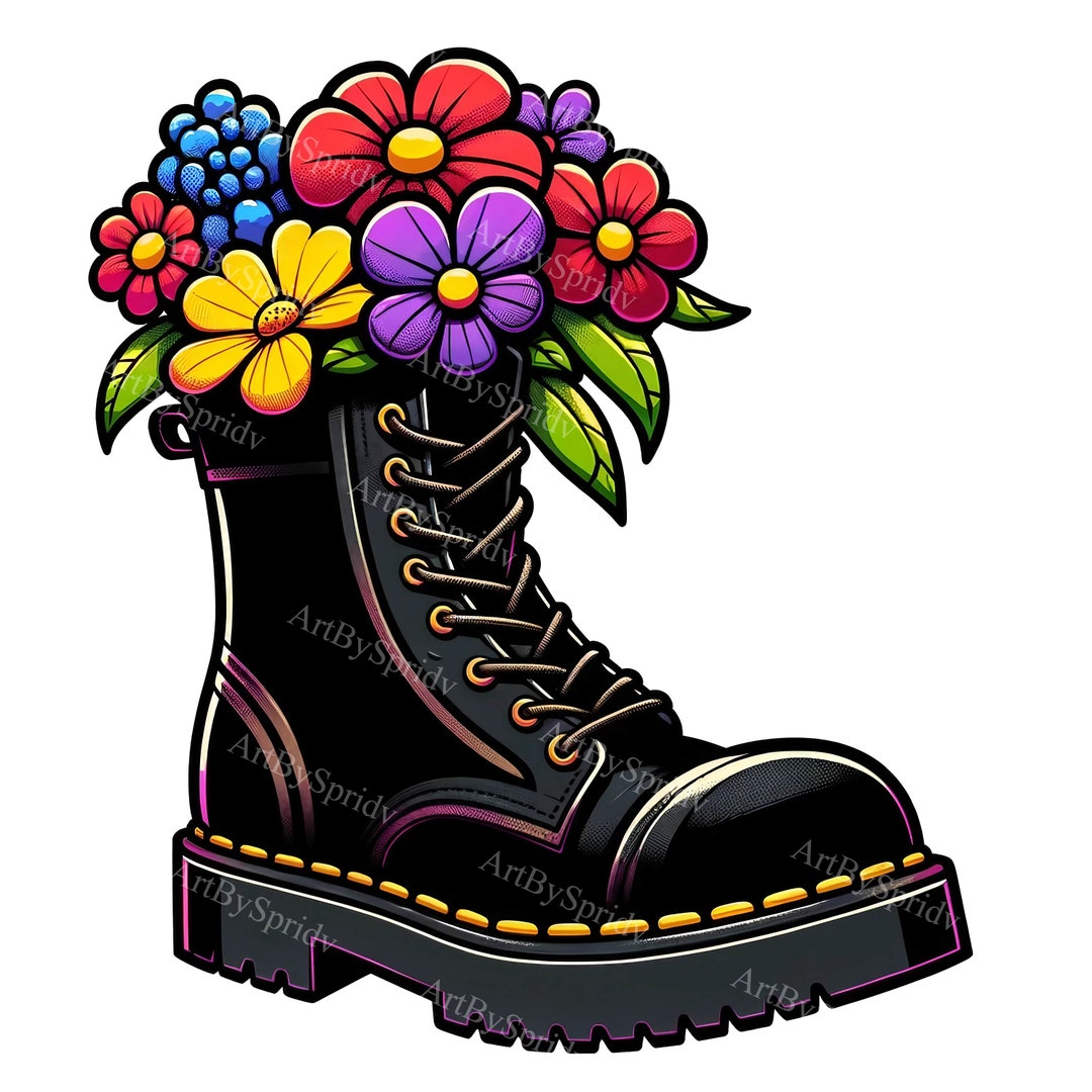 Vibrant Floral Bouquet in Boots PNG Digital Clipart for T-shirts, Mugs ...