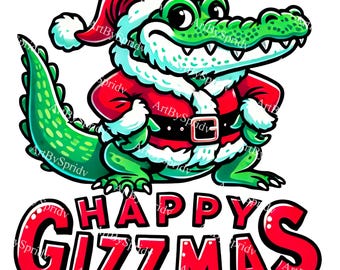 Festive Alligator in Santa Suit PNG Clipart, Cute Christmas Gator, Happy Gizzmas Holiday Clip Art, Funny Xmas Crocodile Illustration for DIY