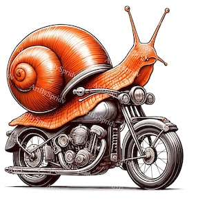 Snail Motorcycle Clipart - Digital Download, Transparent PNG, Vintage Style Biker Illustration, Unique Artwork for DIY Crafters and Designer