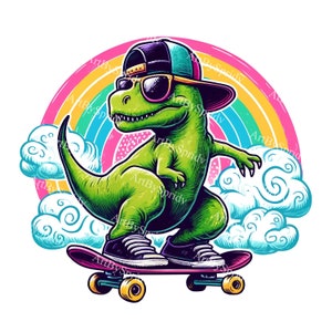 Cool Dinosaur Skateboarder Clipart | Digital Download PNG | Cute T-Rex Skater | Kids Room Decor | Printable Dino Clip Art |DIY Craft Project
