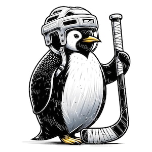 Hockey Pinguin Clipart - digitaler Download, Eishockey Sublimation, Sport PNG, Athlet Illustration, druckbare Clipart für DIY Handwerk