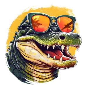 Alligator With Sunglasses Transparent PNG Animal Clipart,Adult/Kids Print Design, Printable T-shirt Sublimation,Commercial, Cartoon Clip Art image 6