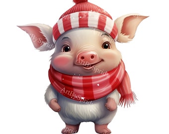 愛らしいクリスマス豚の PNG クリップアート、かわいいサンタ帽子の豚