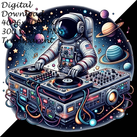 Space DJ Astronaut Digital Art | Cosmic Turntable Design Png|outer