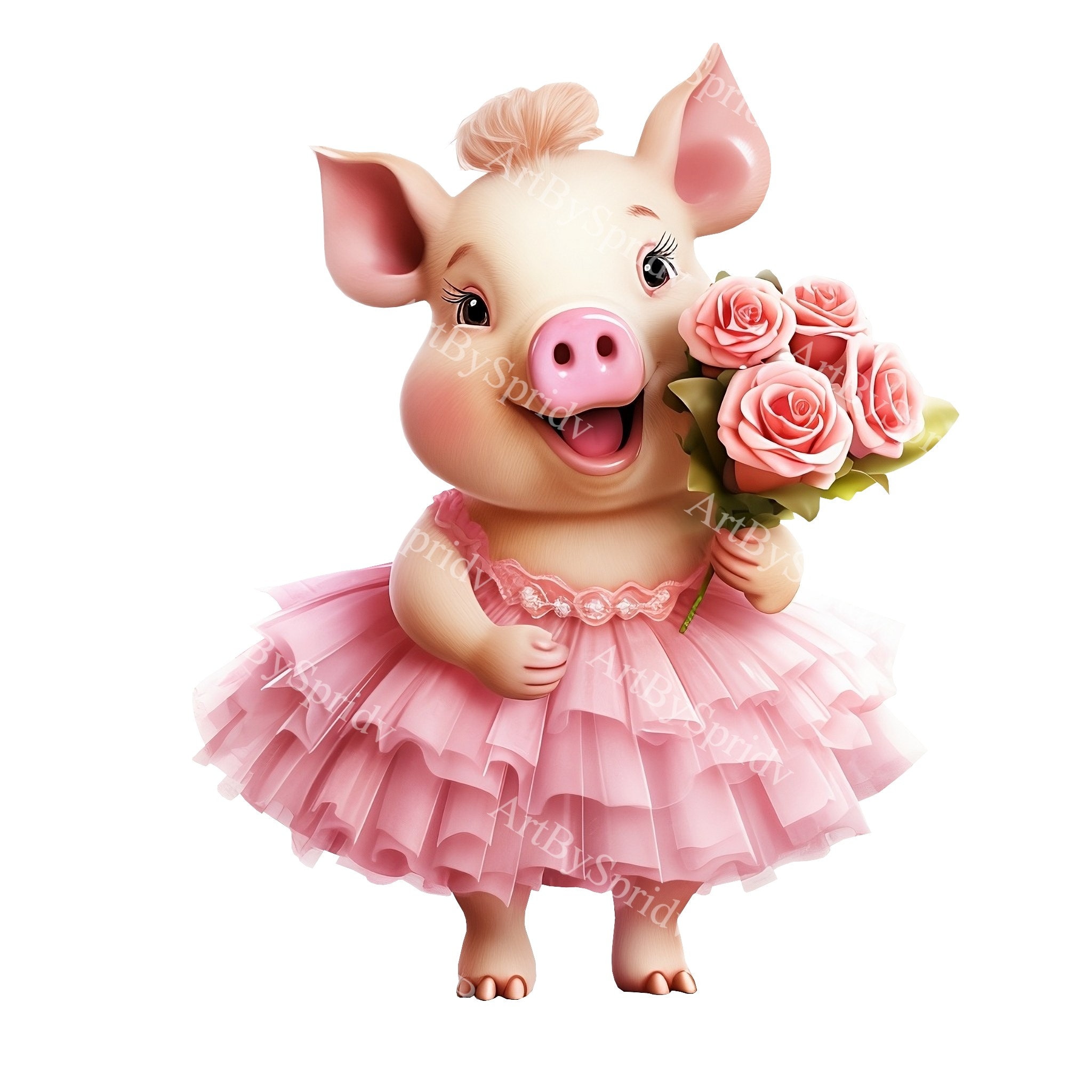 Carino maiale Clipart PNG Adorabile maialino in abito rosa con