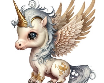 かわいい空飛ぶペガサス ユニコーンの翼 PNG、動物のクリップアート