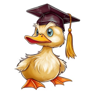 Duck with Graduation Cap PNG Clipart,Cute Cartoon Bird Grad Cap,Digital Download for Graduation Party Decoration,Invites,T-Shirt Sublimation