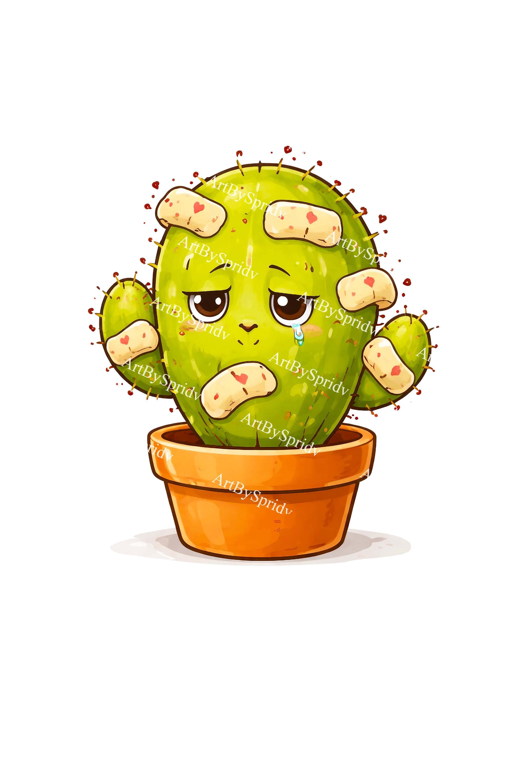 Sad Cactus PNG Clipart, Cute Kawaii Cactus With Bandages & Heart Patches,  Crying Plant Cartoon for Sublimation, Stickers, Tees, Printable HD - Etsy  Israel