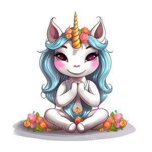 Cartoon Unicorn in Yoga Pose PNG Clipart, Cute  Meditation Transparent Digital Clip Art for T-Shirt Sublimation, Gifts, DIY Crafts Project