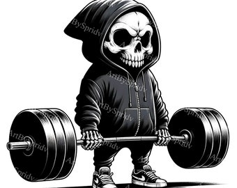 Skeleton Lifting Weights Clipart | Transparent PNG | Gym Fitness Digital Clip Art | Printable Sublimation Design for T-Shirts & DIY Crafts