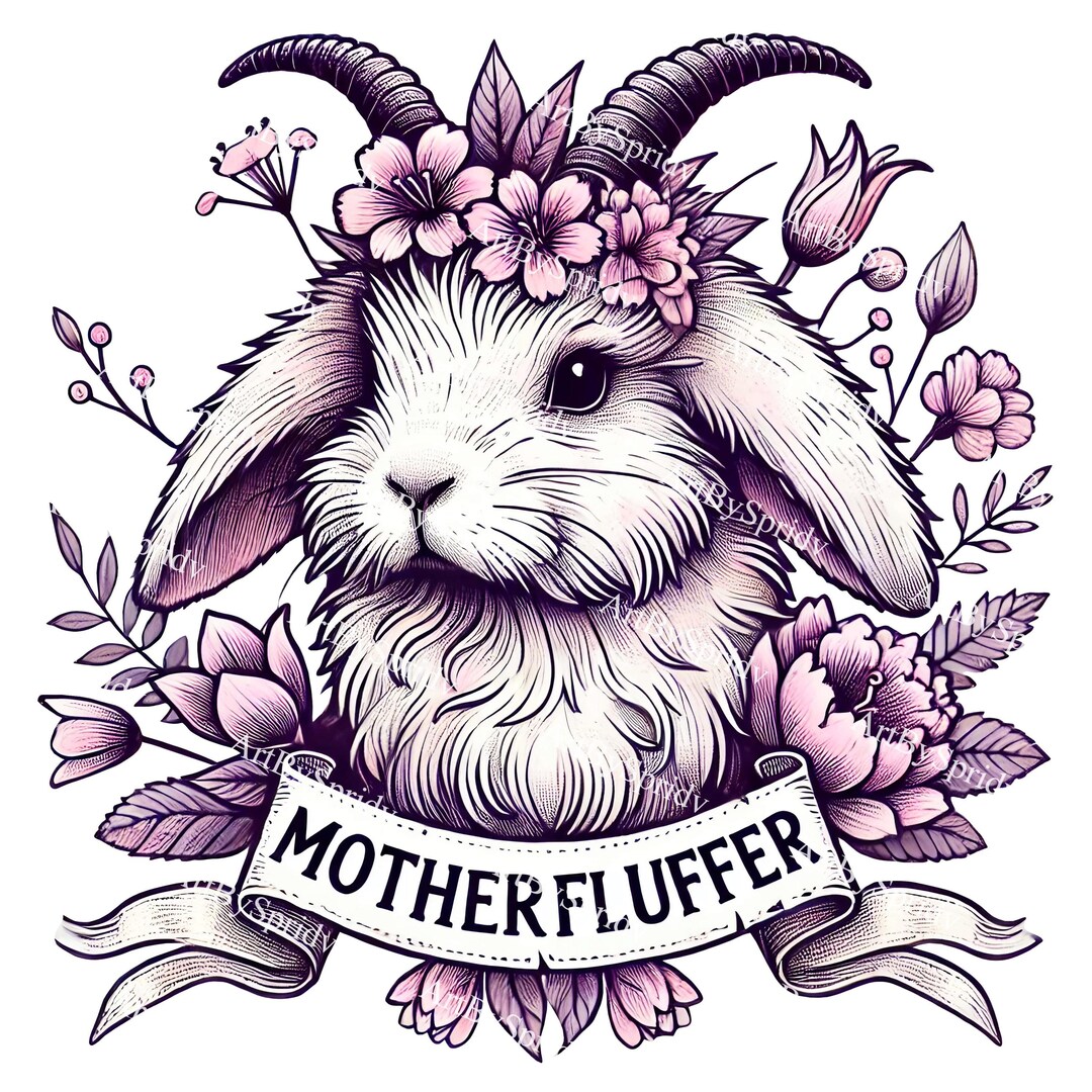 Fluffy Bunny With Goat Horns PNG, Floral Fantasy Rabbit Clipart, Cute ...