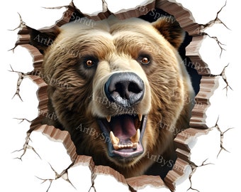 Powerful 3D Realistic Bear Breaking Through Wall PNG Clipart, Wild