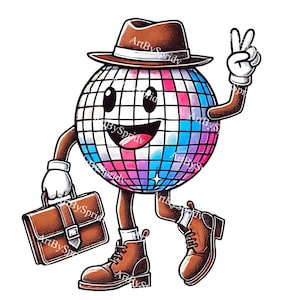 Retro Disco Ball PNG, coole Vintage 70er Jahre Funky Spiegelkugel Transparente Clipart, handgezeichnete Groovy Party Illustration für Sublimation und Aufkleber