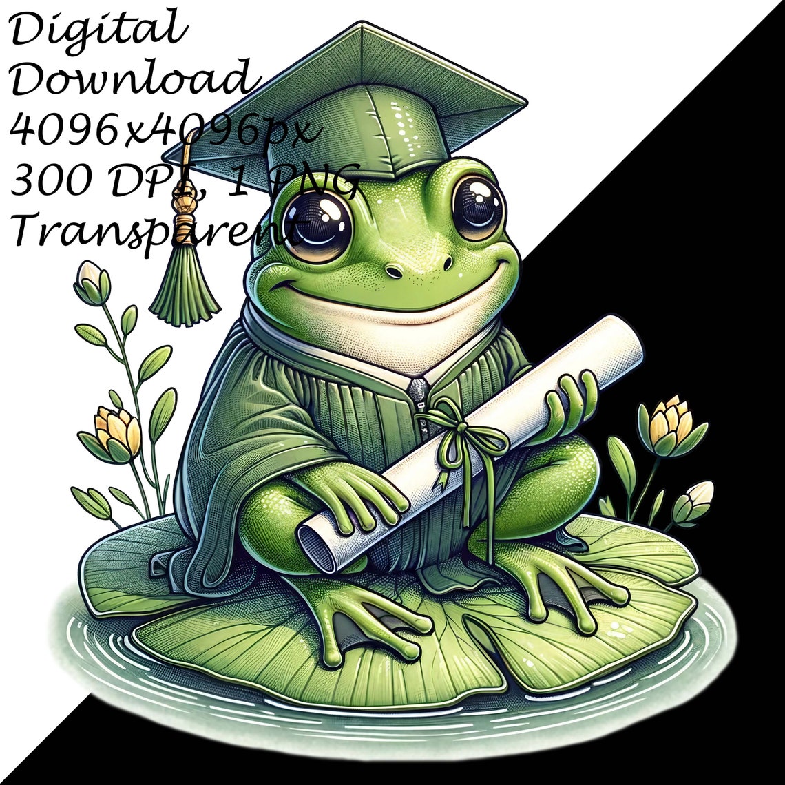 Graduation Frog Clipart - Academic Frog PNG, Transparent Green Frog in ...