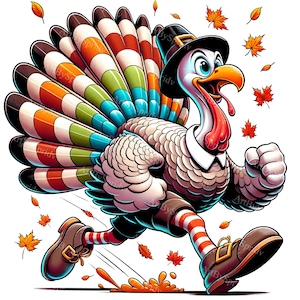 Thanksgiving Turkey Clipart - Cartoon Turkey Running In Shoes PNG, T-Shirt, Mug, Tumbler Sublimation Design, Scrapbooking Digital Art - Fun