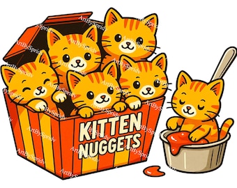 Kitten Nuggets PNG Clipart, Cute Kawaii Cat in Food Box Digital Clip Art, Transparent Cartoon Cat Design, Whimsical Tee Printable Download
